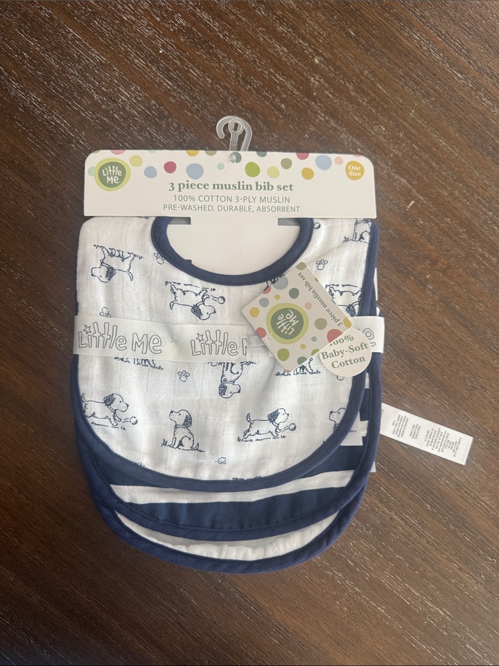 Little Me Navy and White Baby Muslin Bib Set - 3 Pack
